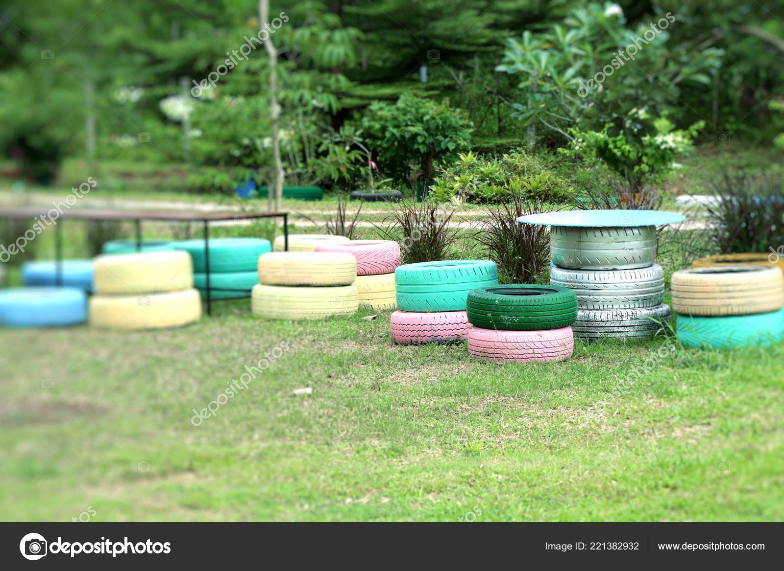 Decoration Old Tire Chairs Stock Photo C Oilslo 221382932