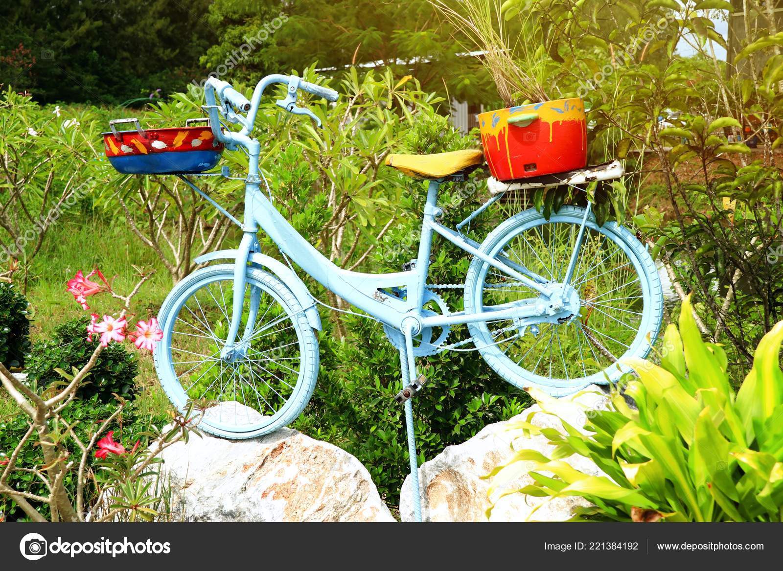 Old Bicycle Decorating Garden Stock Photo C Oilslo 221384192