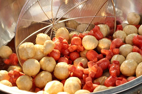 Fried Meatballs Sausage Street Food — Stock Photo, Image