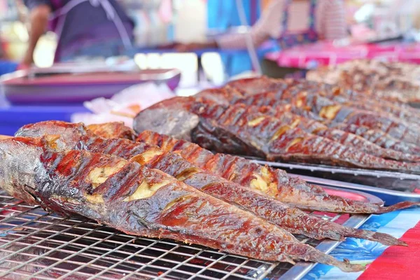 Pescado Parrilla Calle Comida —  Fotos de Stock