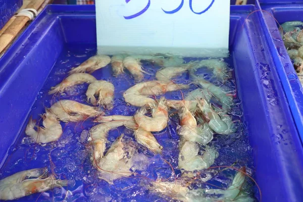 Camarones frescos en la comida de la calle —  Fotos de Stock