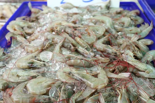 Crevettes fraîches à la nourriture de rue — Photo