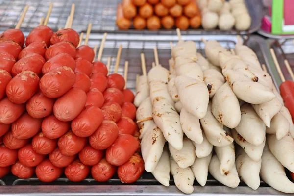 Grilled meatball and sausages at street food — Stock Photo, Image