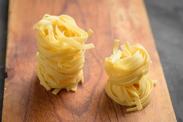 Pasta Nest Wheat Flour Wooden Board — Stock Photo, Image