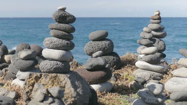 Stacked Stones Rocky Coast — Stock Video