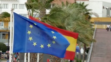 Avrupa bayrakları rüzgarda sallayarak      