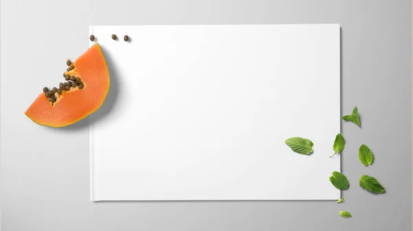 Papaya Menta Carta Bianca Sfondo Isolato — Foto Stock