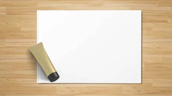 Marka Izole Kozmetik Ürün Ahşap Arka Plan Üzerinde Beyaz Kağıda — Stok fotoğraf