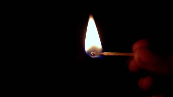 One Long Match Stick Burning Black Background Image — Stock Photo, Image