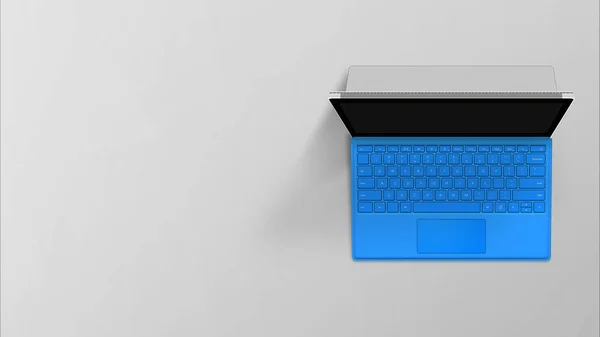 Draufsicht Auf Modernen Retina Laptop Mit Englischer Tastatur Auf Weißem — Stockfoto