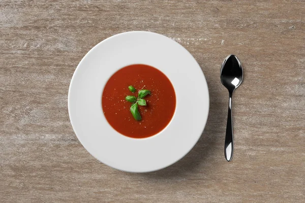 Assiette Soupe Avec Cuillère — Photo