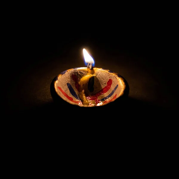 Diya Lampen Aus Ton Entzündeten Sich Während Der Diwali Feier — Stockfoto