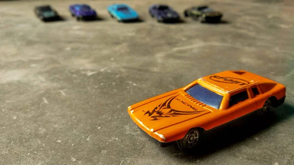 Selective Focused Car Toy Closeup Orange Toy Car Children Diverse — Stock Photo, Image