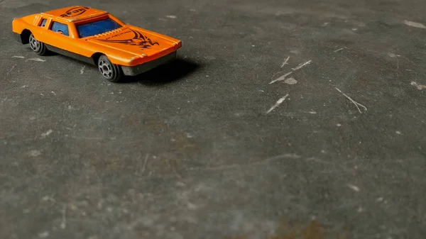 Selective Focused Car Toy Closeup Orange Toy Car Children Diverse — Stock Photo, Image