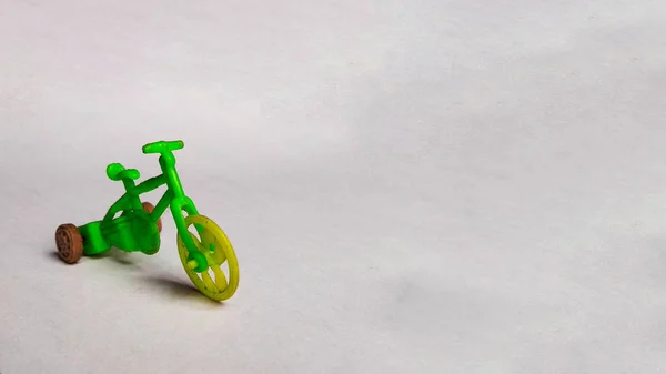 Children Green Tricycle Green Plastic Seat Yellow Steering Wheel Isolated — Stock Photo, Image