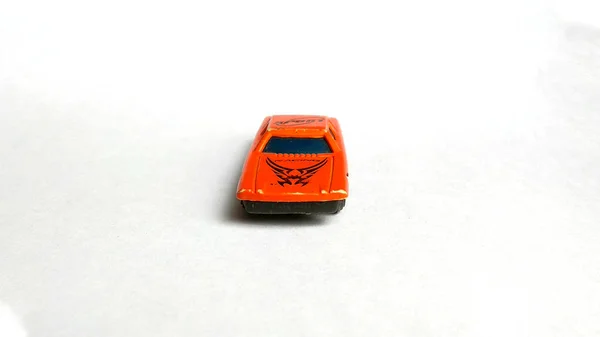 Toy Car Front View Isolated White Background Orange Car White — Stock Photo, Image