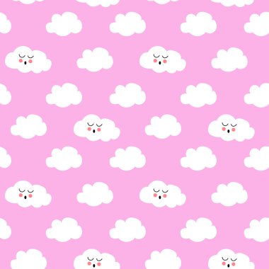 Dikişsiz desen beyaz bulutlar üzerinde yüz vektör ile pembe sky.