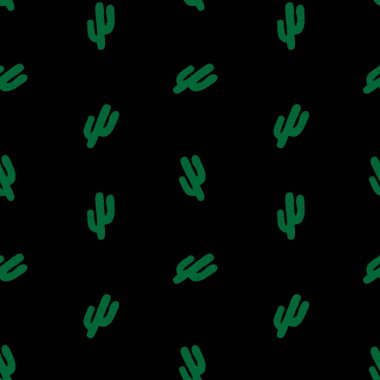 siyah arka plan vektör üzerinde seamless modeli yeşil kaktüs.