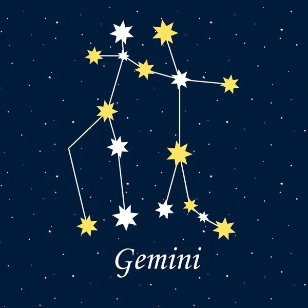 Konstelasi Gemini Zodiak Horoskop Bintang Bintang Malam Ilustrasi Vektor - Stok Vektor