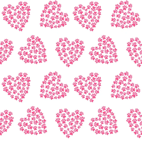 Corazón Color Rosa Partir Rastros Patas Huella Amor Patrón Sin — Vector de stock