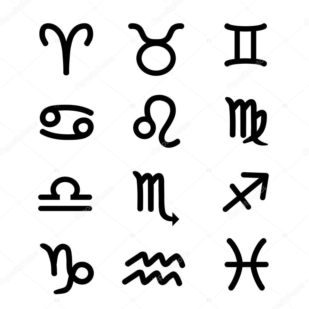 twelve zodiac black signs icon set vector.