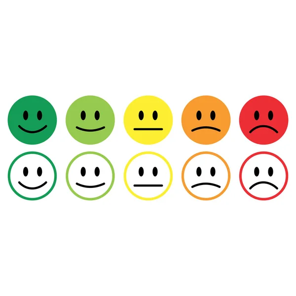 Ять Іконок Посмішки Емоції Задоволення Рейтингу Зворотного Язку Вектор — стоковий вектор