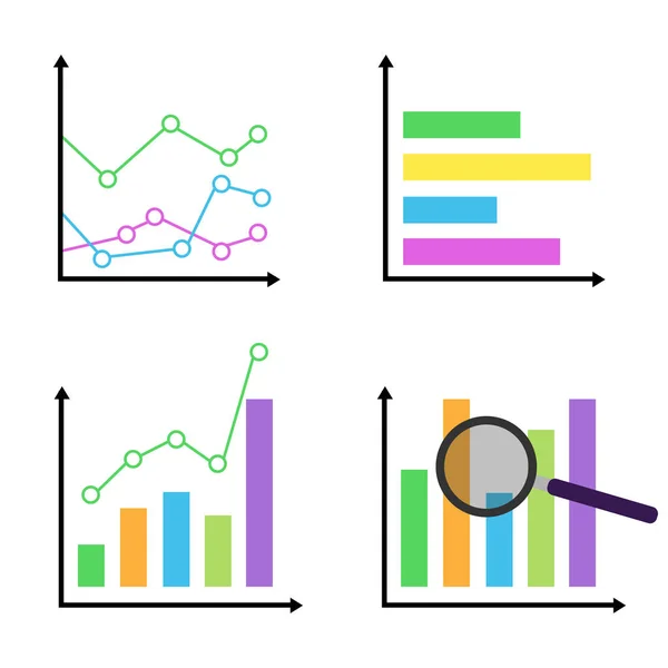 Diagramas Coloridos Gráficos Ícone Conjunto Vetor Negócios — Vetor de Stock