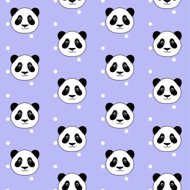 sevimli panda baş beyaz noktalar üzerinde arka plan Dikişsiz desen vektör mor.