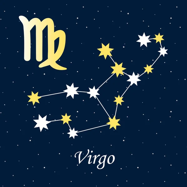 Sternbild Jungfrau Tierkreis Horoskop Astrologie Sterne Nacht Illustration Gold Symbol — Stockvektor