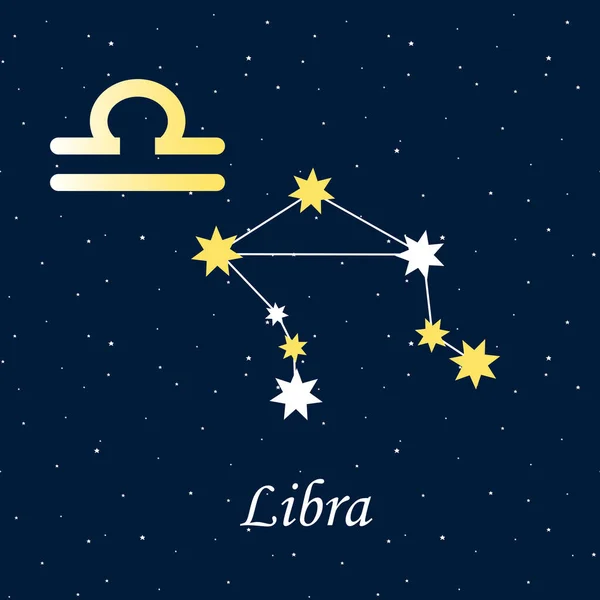 Konstelasi Libra Zodiac Horoskop Bintang Astrologi Malam Ilustrasi Emas Simbol - Stok Vektor