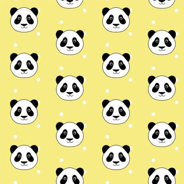 sevimli panda baş beyaz noktalar üzerinde arka plan Dikişsiz desen vektör sarı.