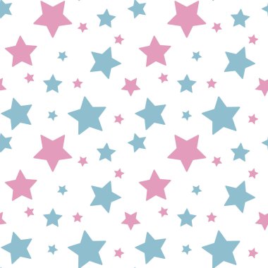 pastel renkli yıldız pembe mavi beyaz arka plan deseni sorunsuz vektör.