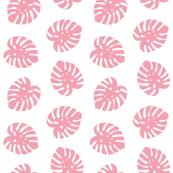 Monstera Rosa Hojas Tropical Verano Paraíso Patrón Sobre Fondo Blanco — Vector de stock