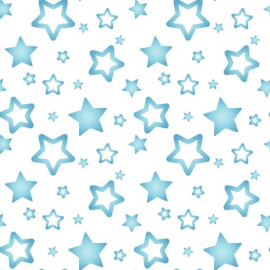 Beyaz arka plan deseni sorunsuz vektör üzerinde mavi sedef yıldız.