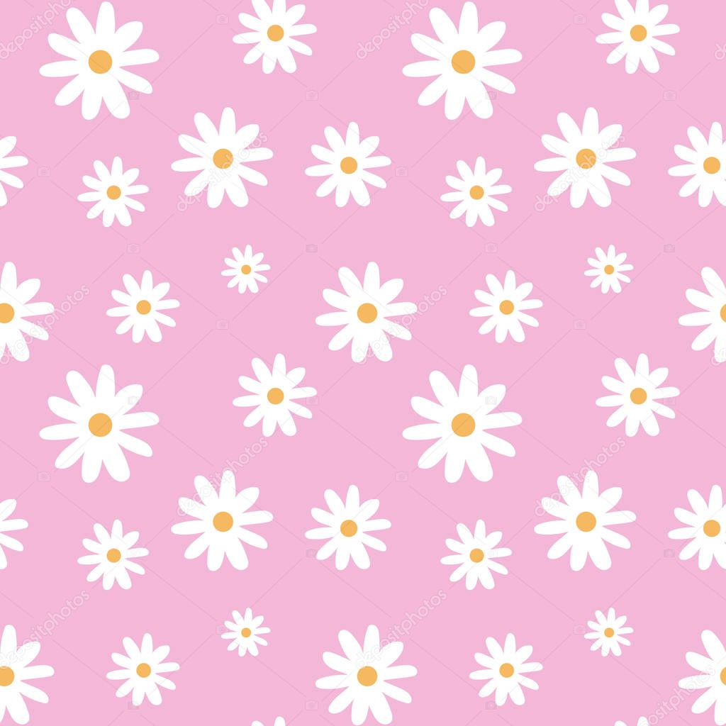 chamomile on a light pink pastel background pattern seamless vector.