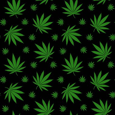 yeşil yaprakları esrar esrar uyuşturucu ot desen bir siyah arka plan sorunsuz vektör.