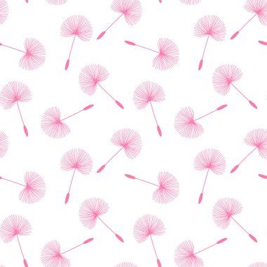 Beyaz arka plan sorunsuz vektör çiçek kabartmak desen pembe dandelions tohum.