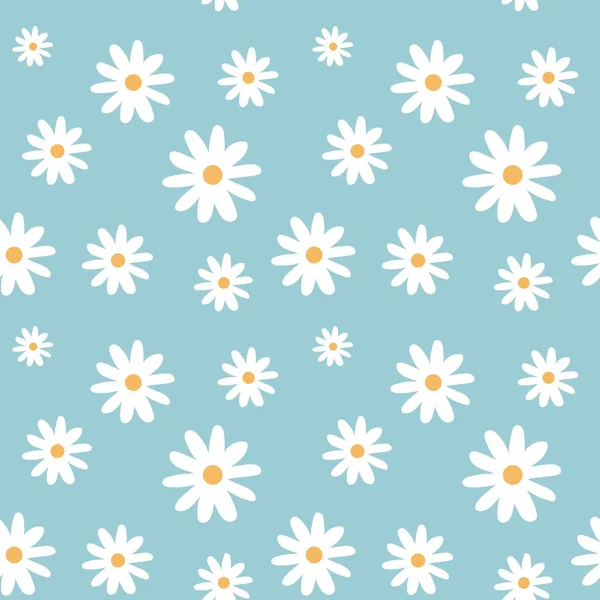 Chamomile Light Blue Color Pastel Background Pattern Seamless Vector — Stock Vector