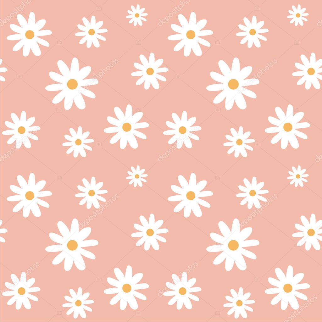 chamomile on a light peach color pastel background pattern seamless vector.