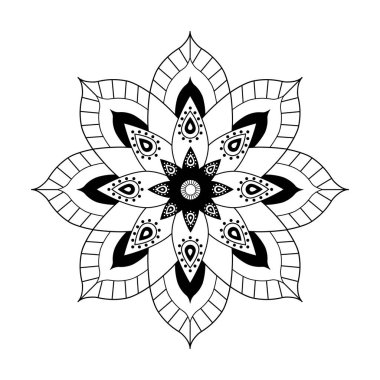 Etnik Hint beyaz bir arka plan üzerinde siyah mandala vektör.