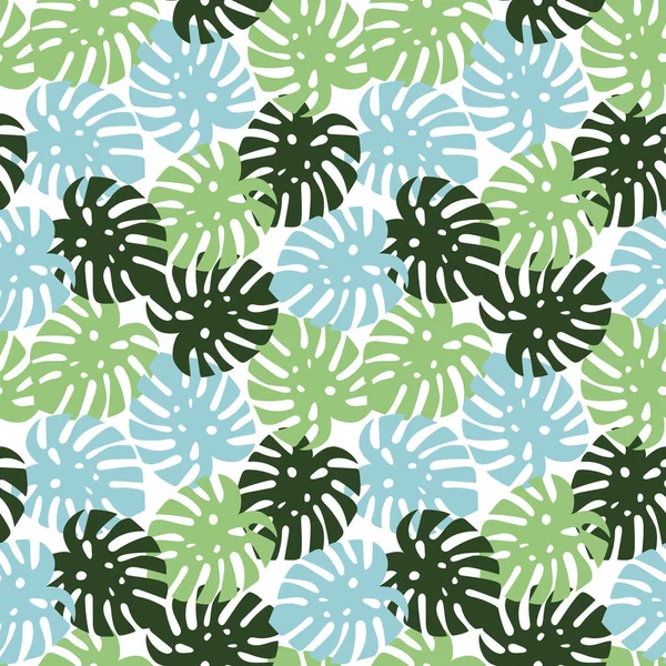 Monstera Blauw Licht Groen Donker Groene Bladeren Tropische Zomer Paradijs — Stockvector