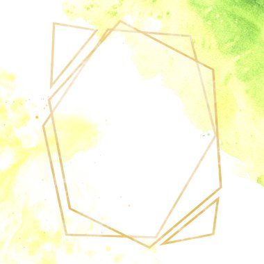 Geometrik desenler suluboya yeşil ve altın. Metin için arka plan. Şablon. geometrik çerçeve. Kartı