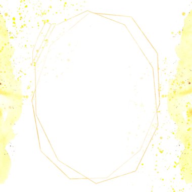 Geometrik desenler suluboya yeşil ve altın. Metin, suluboya için arka plan. Şablon. geometrik çerçeve. Kartı