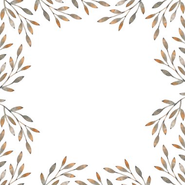 Suluboya Sonbahar Doğa kare çerçeve. Yaprakları. Elle çizilmiş şekil. Davetiyeler, reklam ve mesaj için suluboya şablonu.