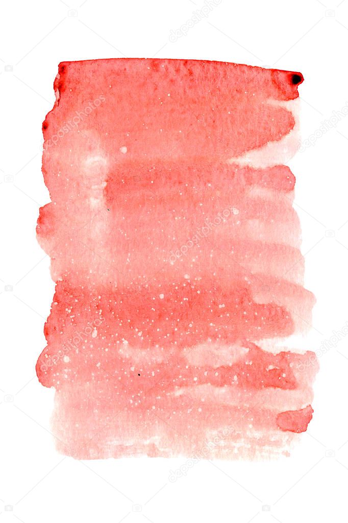 Living coral color. Abstract paint spots on white background. Color watercolor stains, blots, splashing. Color of the Year 2019