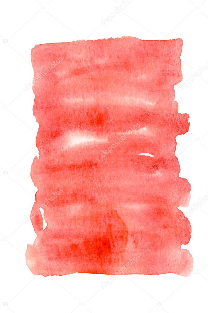 Living coral color. Abstract paint spots on white background. Color watercolor stains, blots, splashing. Color of the Year 2019