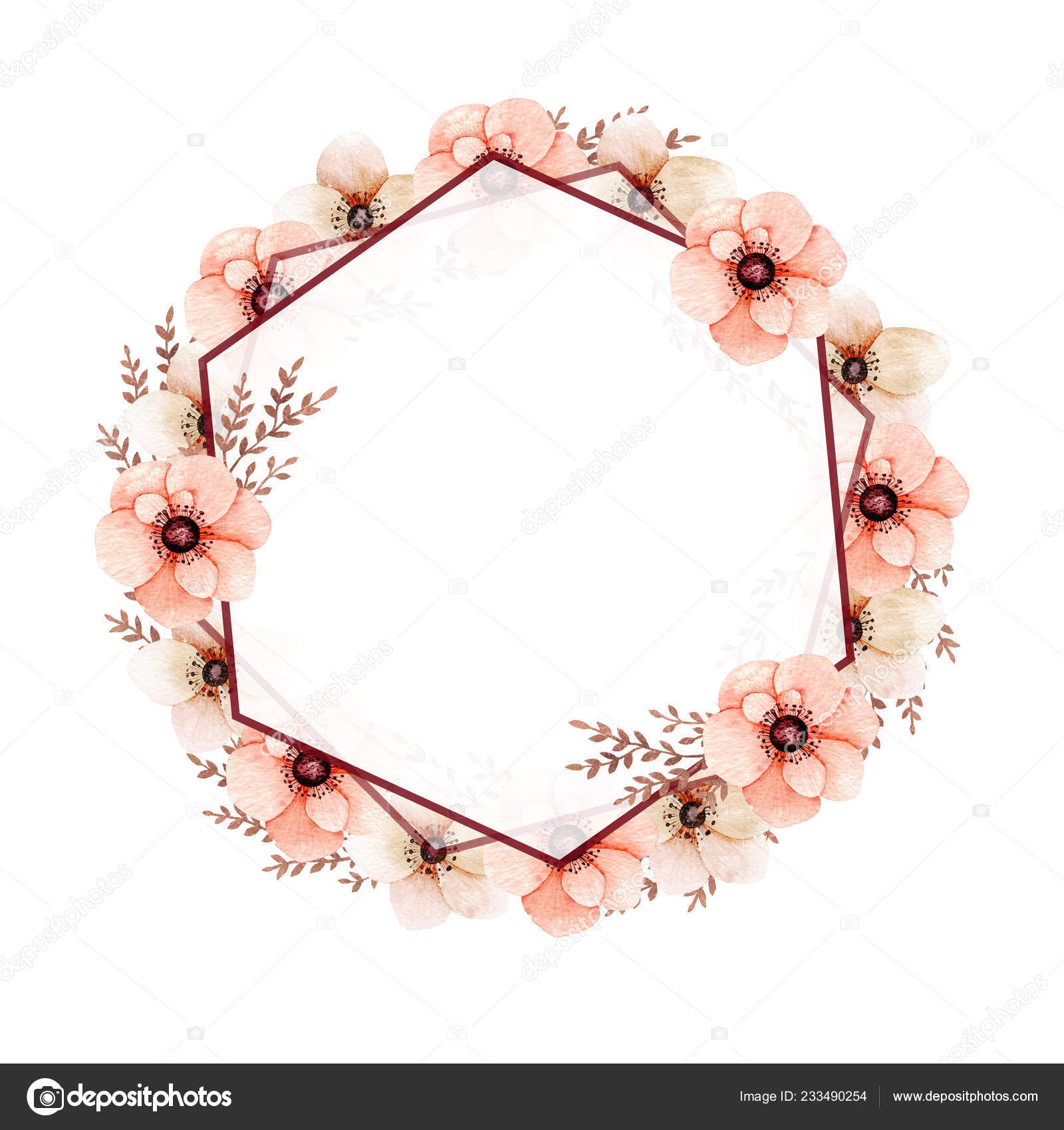 Living Coral Color Flowers Leaves Wreath Watercolor Frame Illustration Hand Stock Photo By C Usmanovairina 233490254
