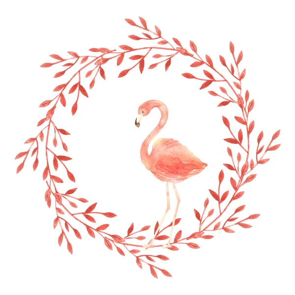 Living coral flamingos in love. Watercolor Happy Valentine\'s day greeting card. Hand drawn. Pink