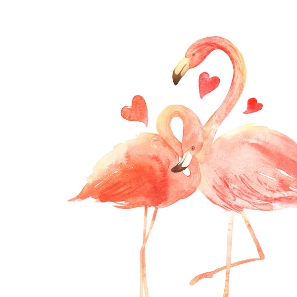 Levend Koraal Flamingo Liefde Aquarel Happy Valentine Dag Wenskaart Hand — Stockfoto