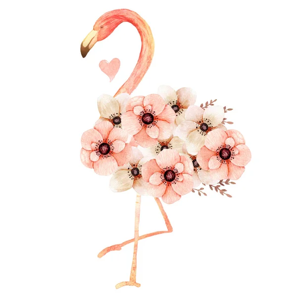 Levend Koraal Flamingo Liefde Aquarel Happy Valentine Dag Wenskaart Hand — Stockfoto